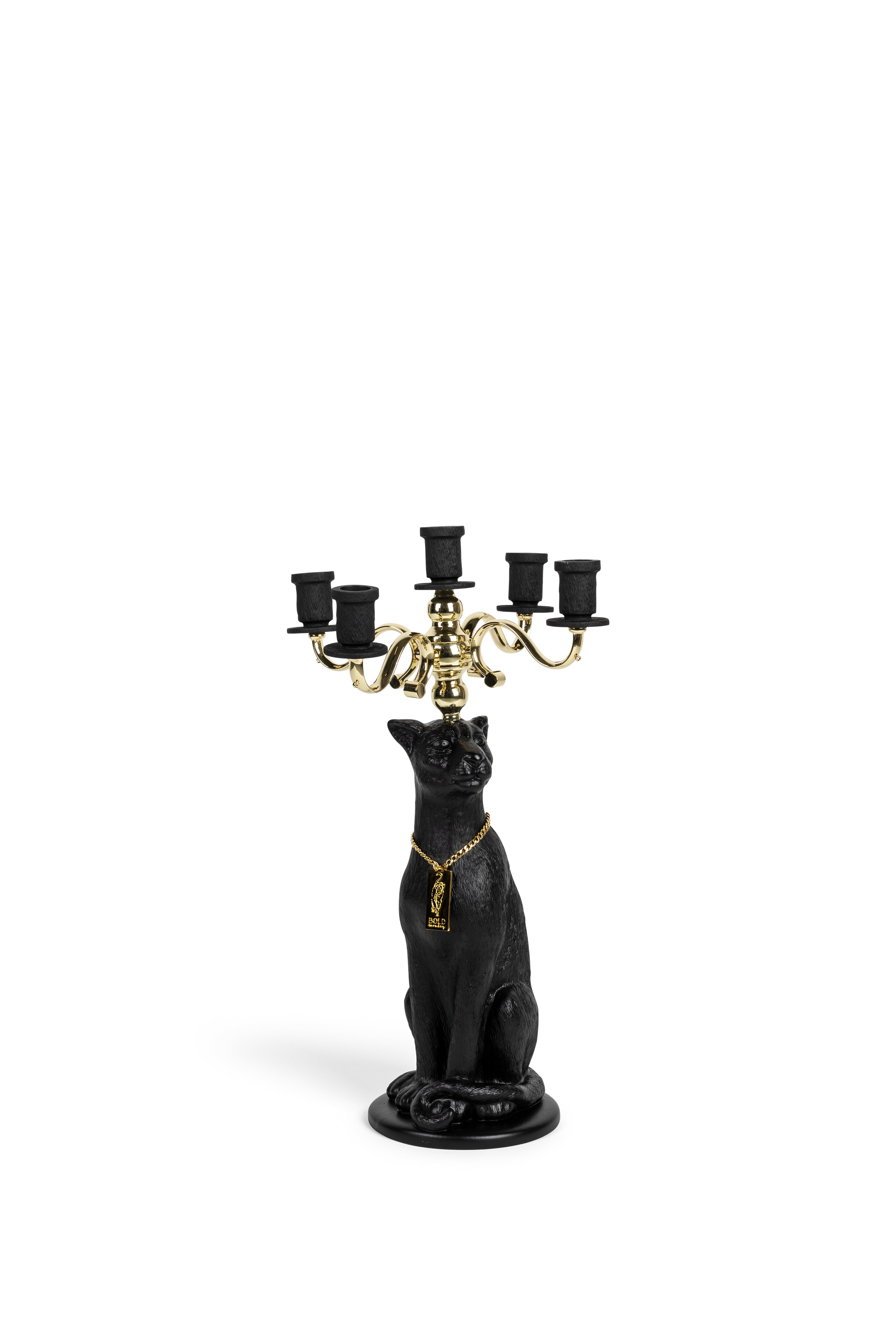 Bold Monkey Proudly Crowned Panther Black Candle Holder
